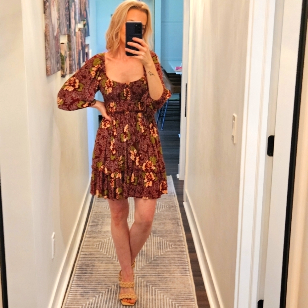 NWT Free People Floral Burgundy Dress - Size XS
